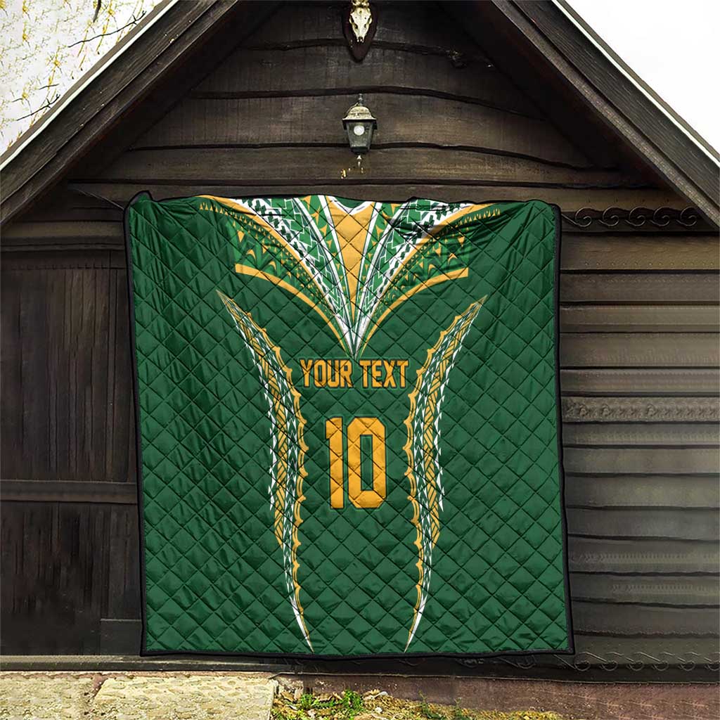 Custom Cook Islands Rugby League Quilt Tatau Tribal Pattern-Special Edition Green Color