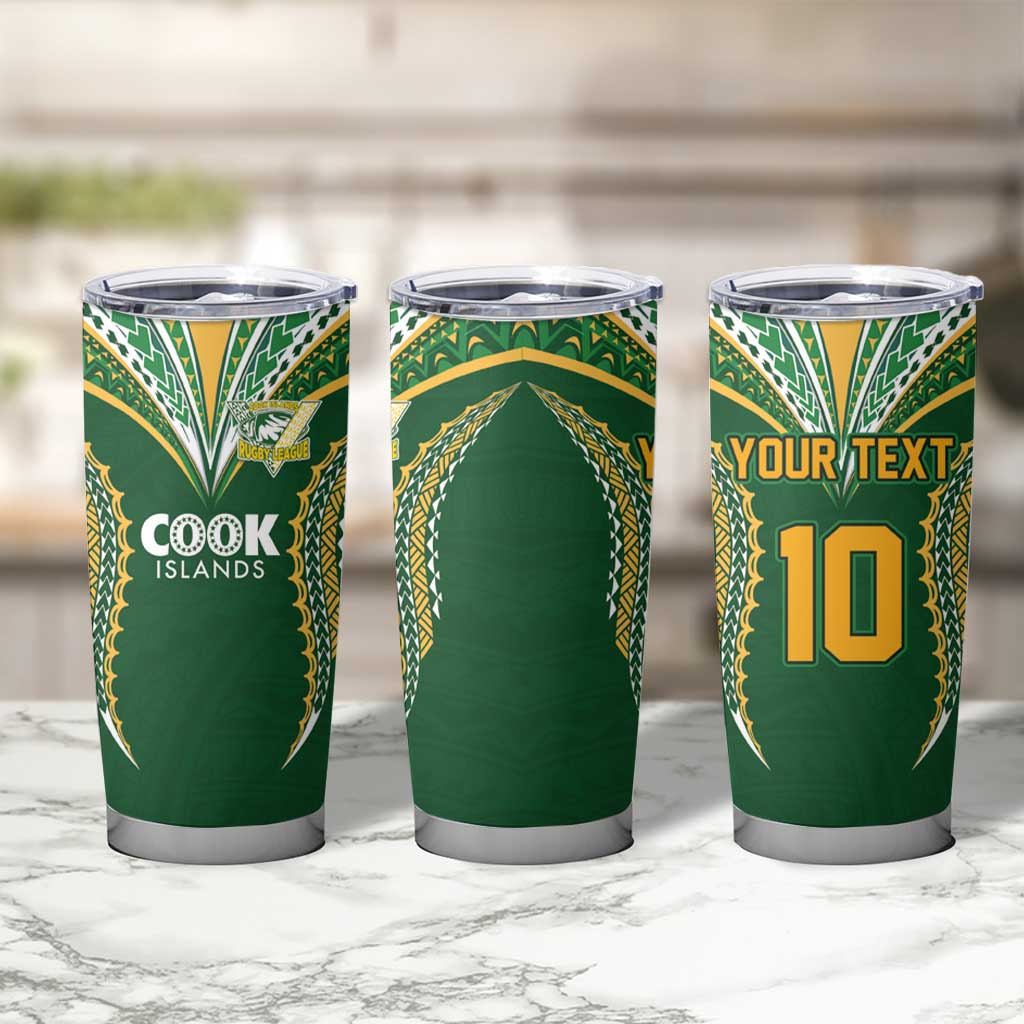 Custom Cook Island Rugby League 2025 Tumbler Cup Tatau Tribal Pattern-Special Edition Green Color