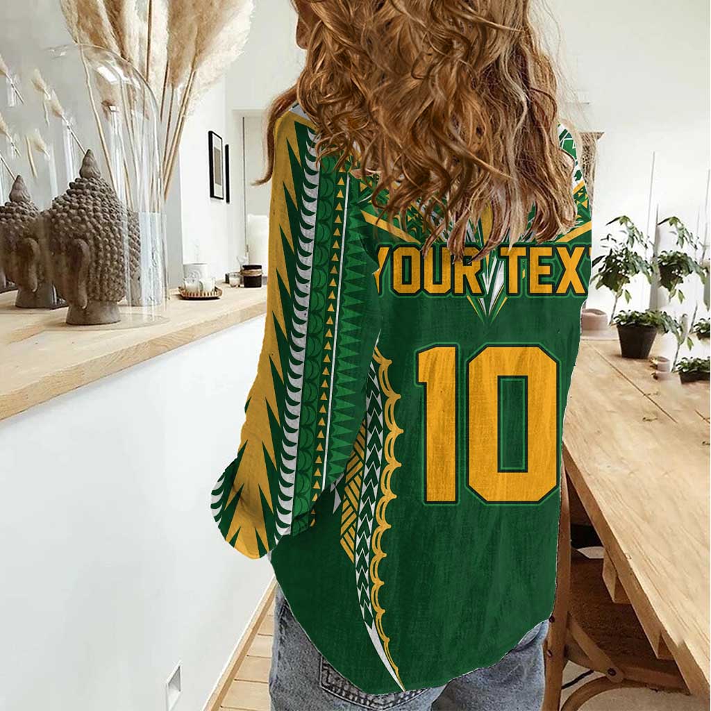 Custom Cook Islands Rugby League Women Casual Shirt Tatau Tribal Pattern-Special Edition Green Color