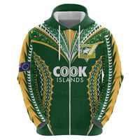 Custom Cook Islands Rugby League Zip Hoodie Tatau Tribal Pattern-Special Edition Green Color