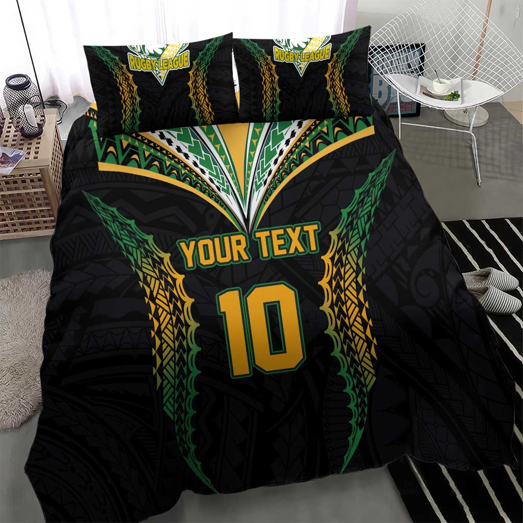 Custom Cook Islands Rugby League Bedding Set Tatau Tribal Pattern-Special Edition Black Color