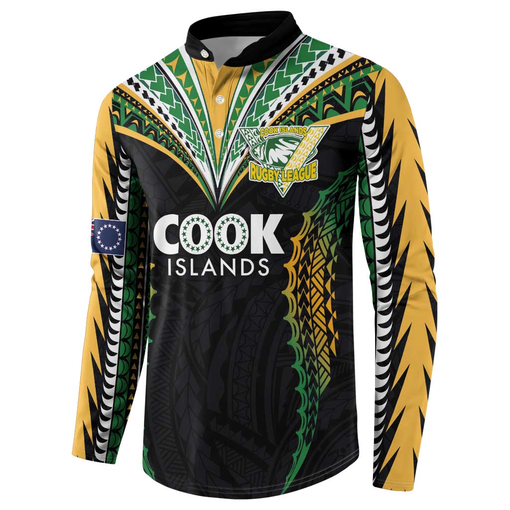Custom Cook Islands Rugby League Button Sweatshirt Tatau Tribal Pattern-Special Edition Black Color