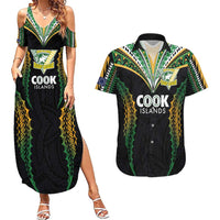 Custom Cook Islands Rugby League Couples Matching Summer Maxi Dress and Hawaiian Shirt Tatau Tribal Pattern-Special Edition Black Color