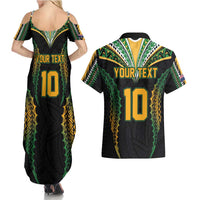 Custom Cook Islands Rugby League Couples Matching Summer Maxi Dress and Hawaiian Shirt Tatau Tribal Pattern-Special Edition Black Color