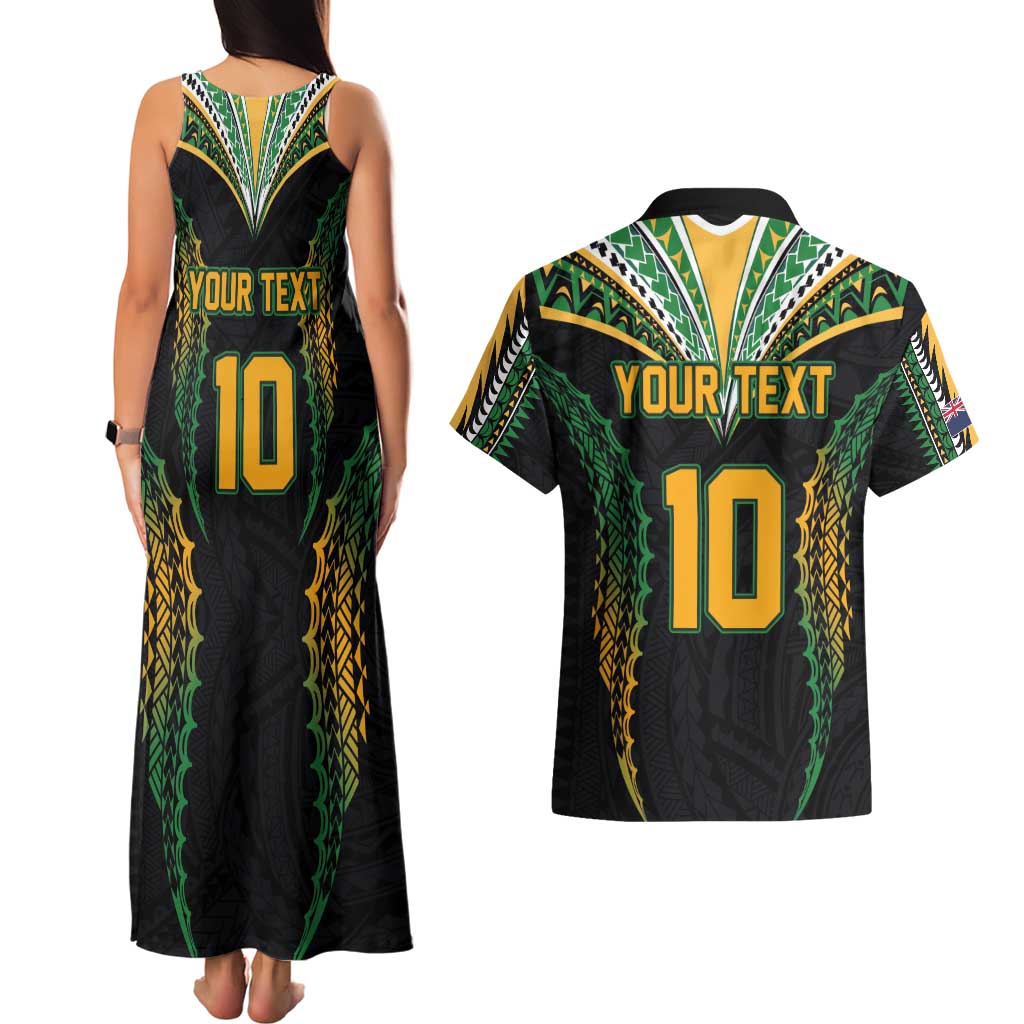Custom Cook Islands Rugby League Couples Matching Tank Maxi Dress and Hawaiian Shirt Tatau Tribal Pattern-Special Edition Black Color