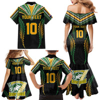 Custom Cook Islands Rugby League Family Matching Mermaid Dress and Hawaiian Shirt Tatau Tribal Pattern-Special Edition Black Color