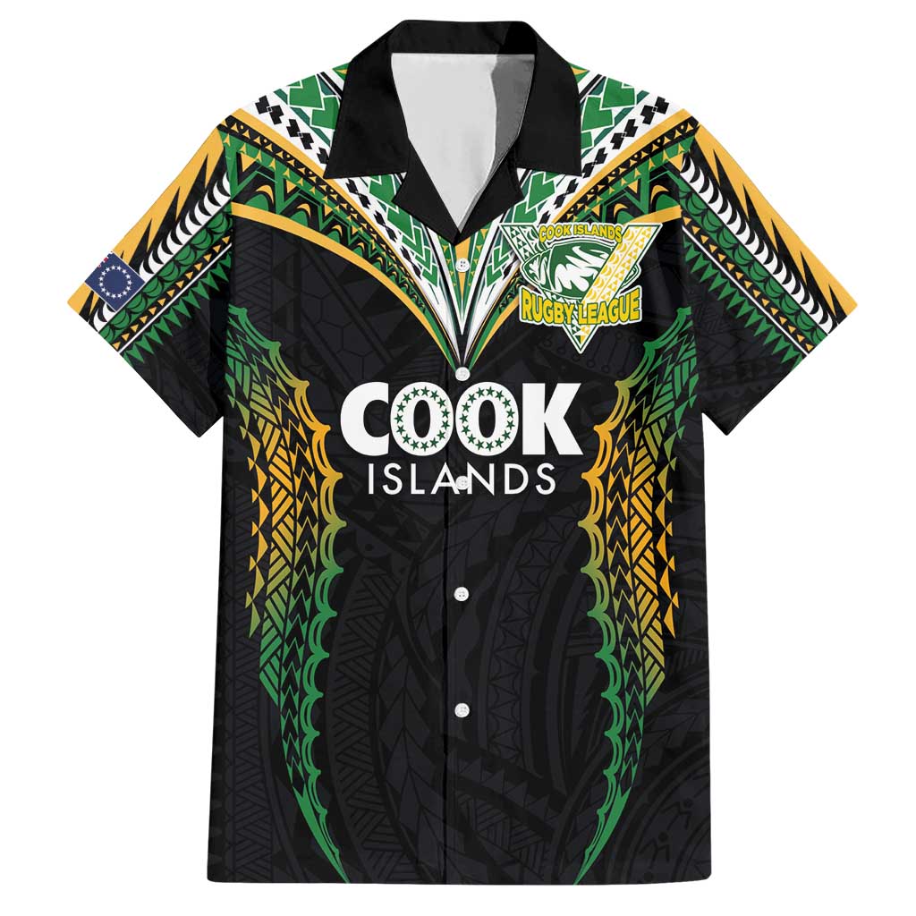 Custom Cook Islands Rugby League Family Matching Short Sleeve Bodycon Dress and Hawaiian Shirt Tatau Tribal Pattern-Special Edition Black Color