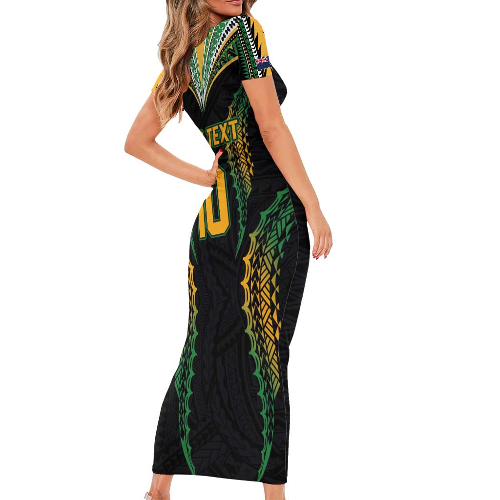 Custom Cook Islands Rugby League Family Matching Short Sleeve Bodycon Dress and Hawaiian Shirt Tatau Tribal Pattern-Special Edition Black Color