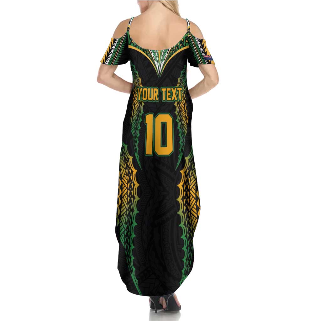 Custom Cook Islands Rugby League Family Matching Summer Maxi Dress and Hawaiian Shirt Tatau Tribal Pattern-Special Edition Black Color