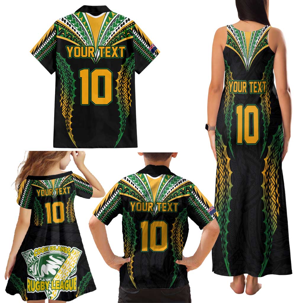 Custom Cook Islands Rugby League Family Matching Tank Maxi Dress and Hawaiian Shirt Tatau Tribal Pattern-Special Edition Black Color