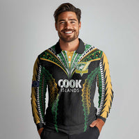 Custom Cook Islands Rugby League Long Sleeve Polo Shirt Tatau Tribal Pattern-Special Edition Black Color
