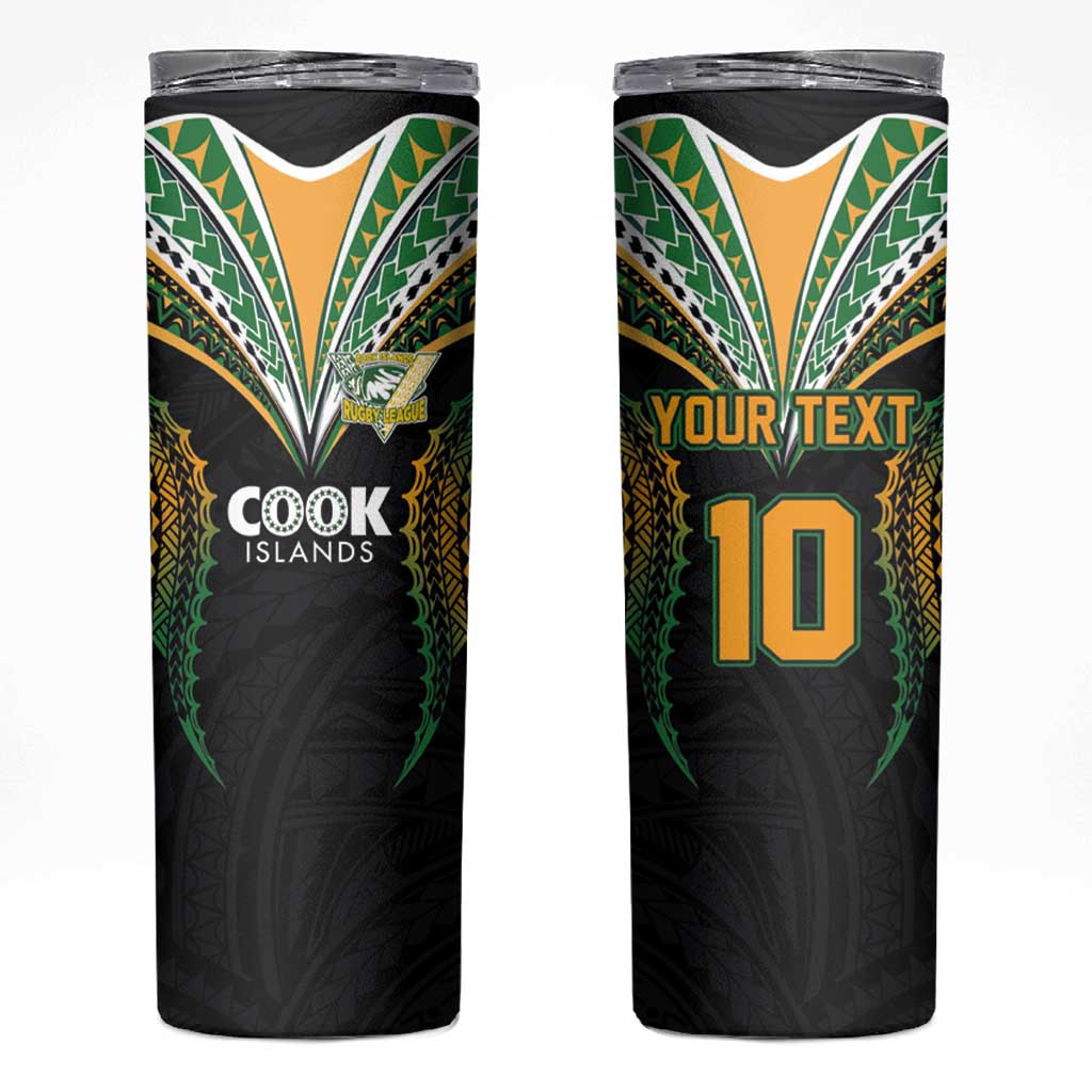 Custom Cook Island Rugby League 2025 Skinny Tumbler Tatau Tribal Pattern-Special Edition Black Color