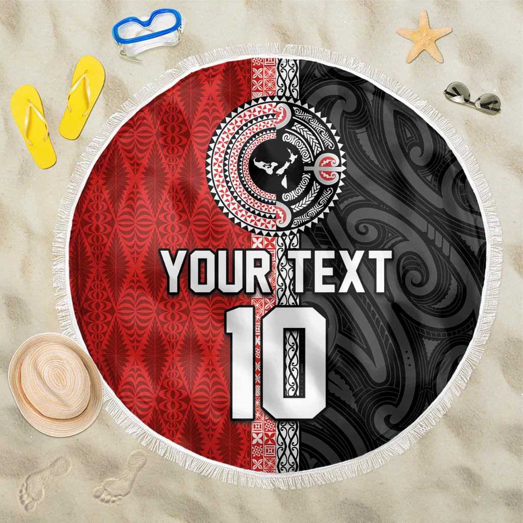 Custom Tonga and New Zealand Rugby Beach Blanket Maori Mix Ngatu Pattern