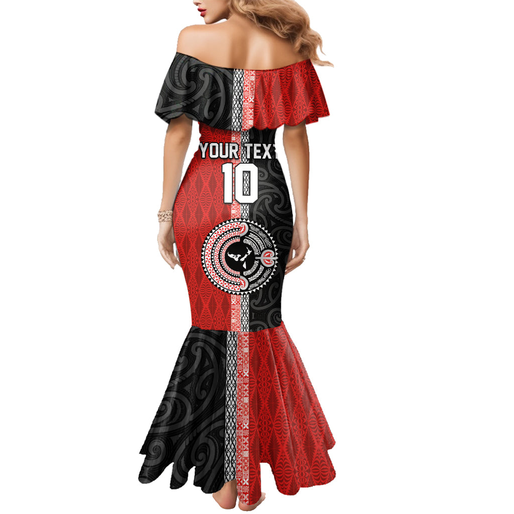 Custom Tonga and New Zealand Rugby Family Matching Mermaid Dress and Hawaiian Shirt Maori Mix Ngatu Pattern