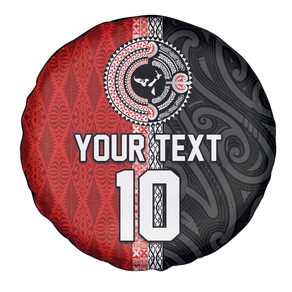 Custom Tonga and New Zealand Rugby Spare Tire Cover Maori Mix Ngatu Pattern