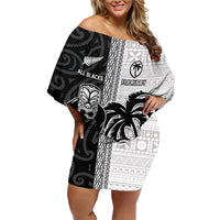 Custom Fiji and New Zealand Rugby Family Matching Off Shoulder Short Dress and Hawaiian Shirt Tapa Mix Maori Pattern