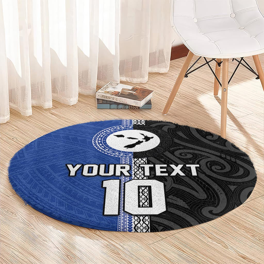 Custom Samoa and New Zealand Rugby Round Carpet Teuila Samoan and Maori Warrior