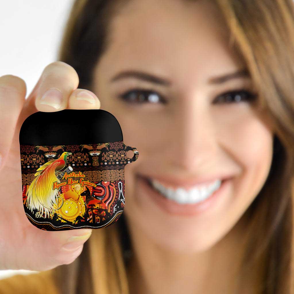 Australia and Papua New Guinea Together AirPods Case Kangaroo Aboriginal Art and Bird-of-paradise Oro Tribal Motifs - Polynesian Pride