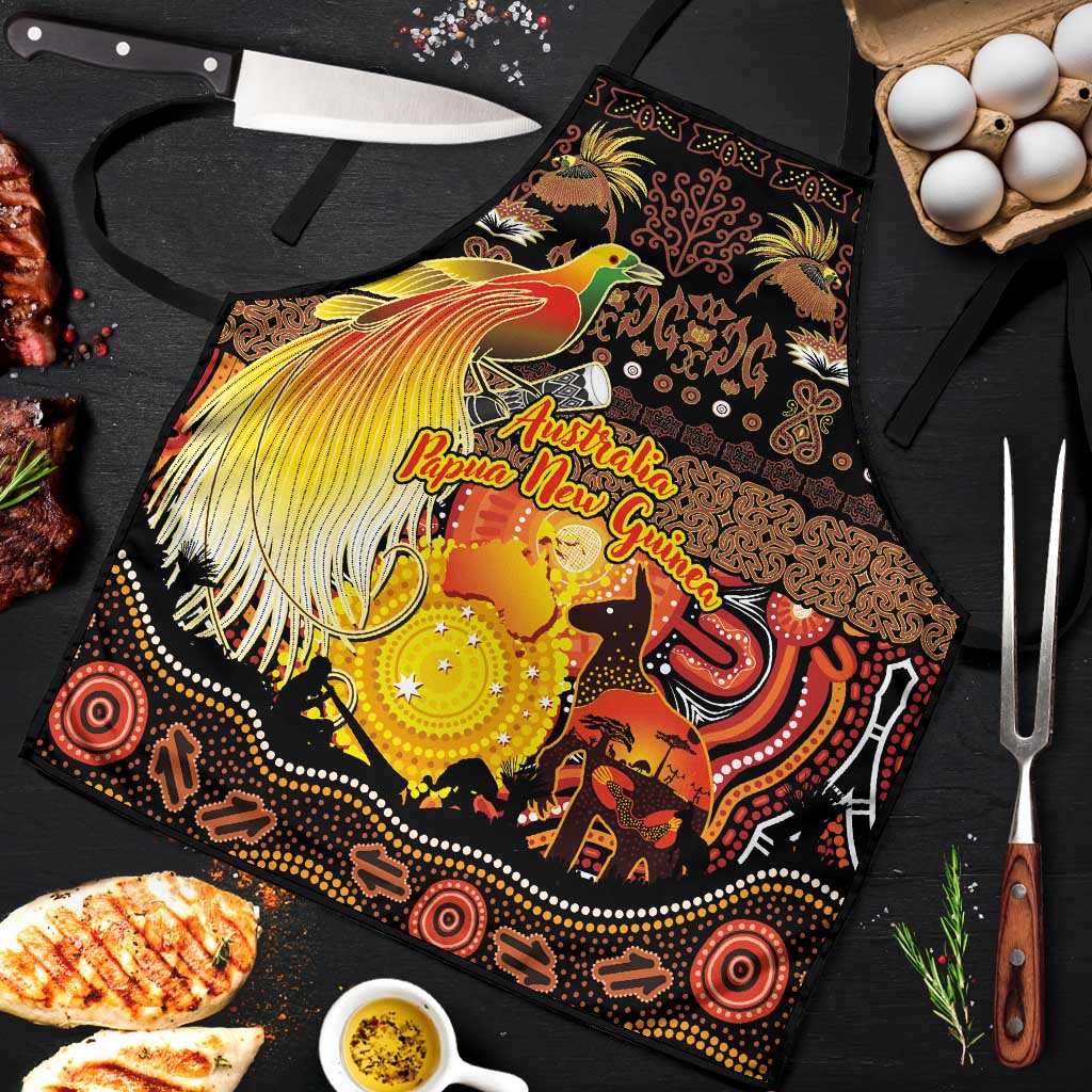 Australia and Papua New Guinea Together Apron Kangaroo Aboriginal Art and Bird-of-paradise Oro Tribal Motifs - Polynesian Pride