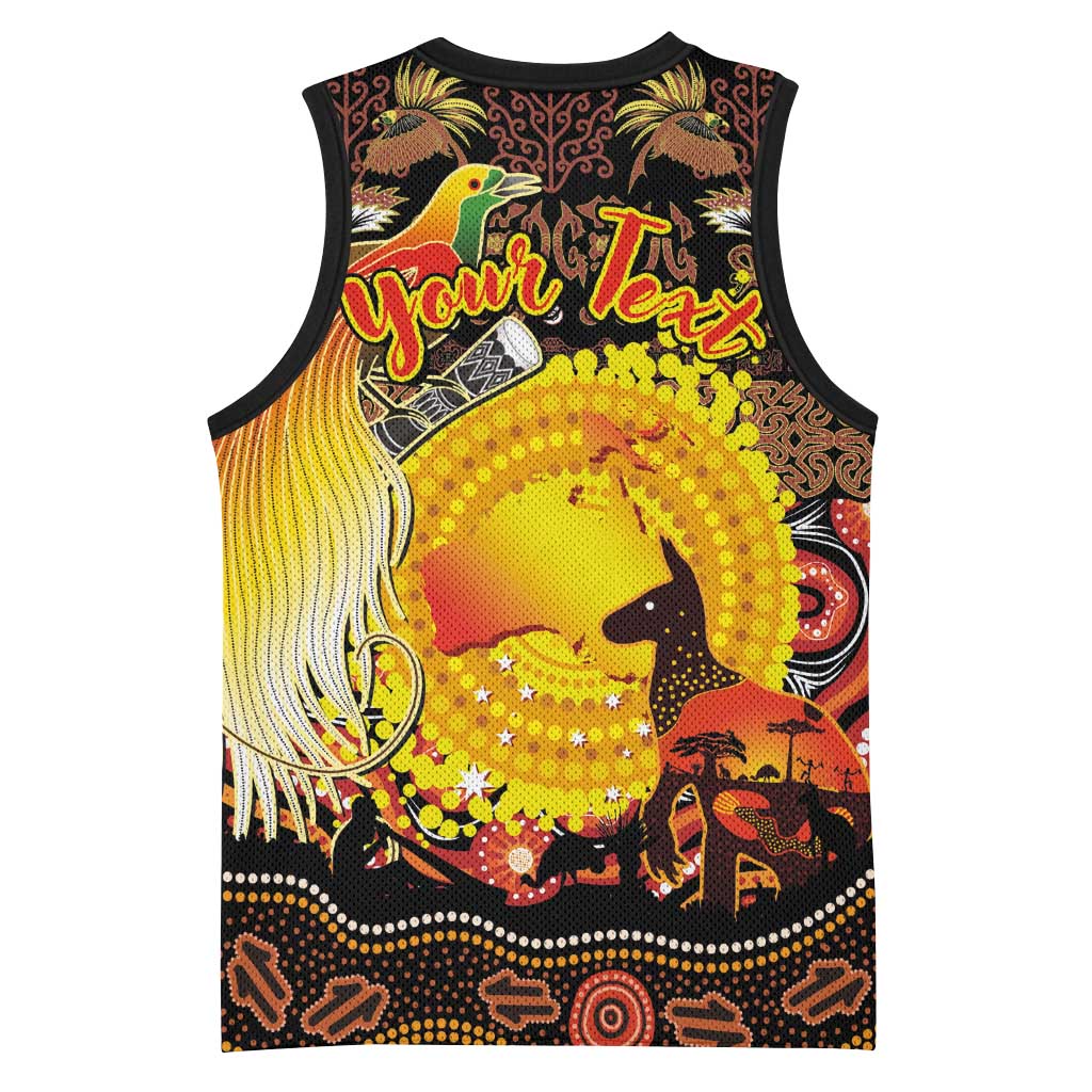 Personalized Australia and Papua New Guinea Together Basketball Jersey Kangaroo Aboriginal Art and Bird-of-paradise Oro Tribal Motifs - Polynesian Pride