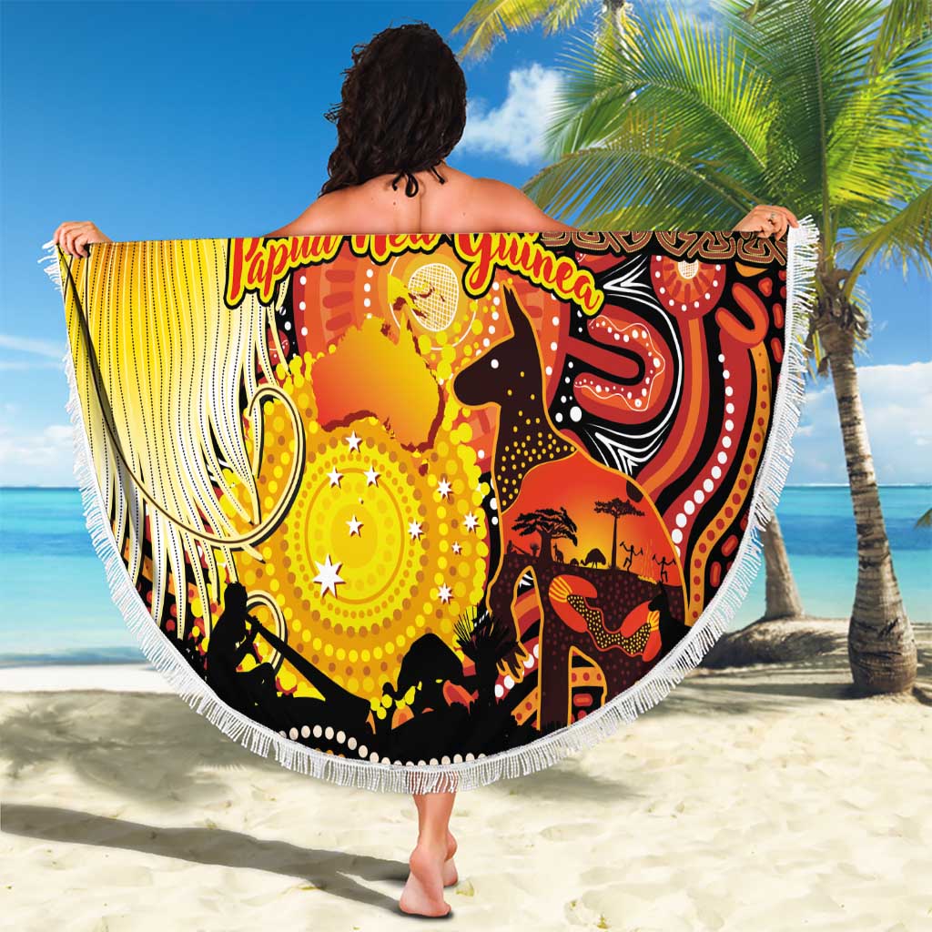 Australia and Papua New Guinea Together Beach Blanket Kangaroo Aboriginal Art and Bird-of-paradise Oro Tribal Motifs - Polynesian Pride