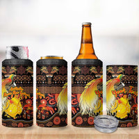Personalized Australia and Papua New Guinea Together 4 in 1 Can Cooler Tumbler Kangaroo Aboriginal Art and Bird-of-paradise Oro Tribal Motifs - Polynesian Pride