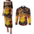 Personalized Australia and Papua New Guinea Together Couples Matching Puletasi and Long Sleeve Button Shirt Kangaroo Aboriginal Art and Bird-of-paradise Oro Tribal Motifs - Polynesian Pride