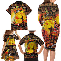 Personalized Australia and Papua New Guinea Together Family Matching Long Sleeve Bodycon Dress and Hawaiian Shirt Kangaroo Aboriginal Art and Bird-of-paradise Oro Tribal Motifs - Polynesian Pride