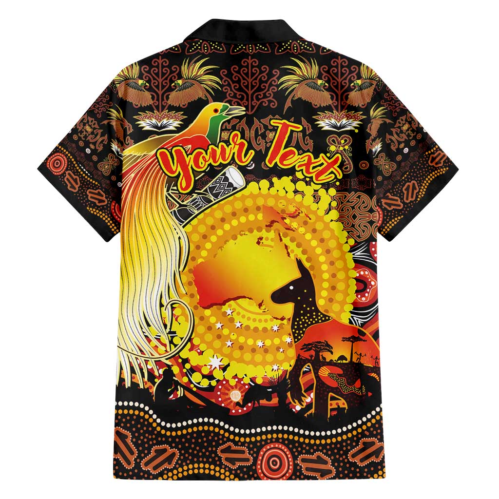 Personalized Australia and Papua New Guinea Together Family Matching Long Sleeve Bodycon Dress and Hawaiian Shirt Kangaroo Aboriginal Art and Bird-of-paradise Oro Tribal Motifs - Polynesian Pride