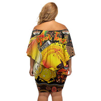 Personalized Australia and Papua New Guinea Together Family Matching Off Shoulder Short Dress and Hawaiian Shirt Kangaroo Aboriginal Art and Bird-of-paradise Oro Tribal Motifs - Polynesian Pride