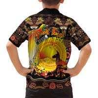 Personalized Australia and Papua New Guinea Together Kid Hawaiian Shirt Kangaroo Aboriginal Art and Bird-of-paradise Oro Tribal Motifs - Polynesian Pride