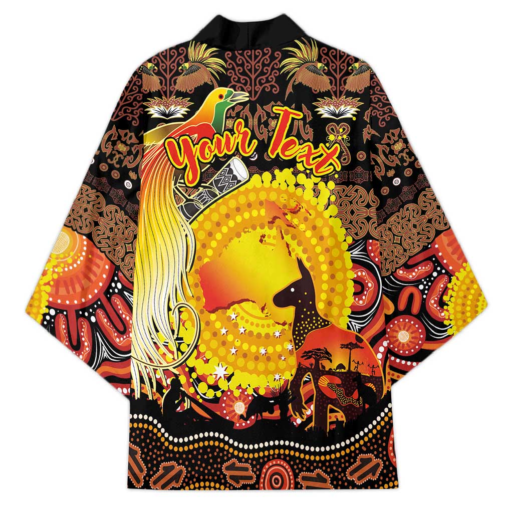 Personalized Australia and Papua New Guinea Together Kimono Kangaroo Aboriginal Art and Bird-of-paradise Oro Tribal Motifs - Polynesian Pride