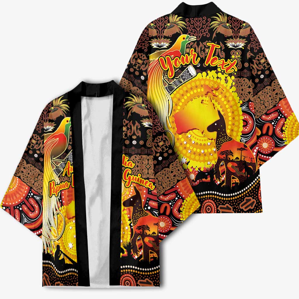 Personalized Australia and Papua New Guinea Together Kimono Kangaroo Aboriginal Art and Bird-of-paradise Oro Tribal Motifs - Polynesian Pride