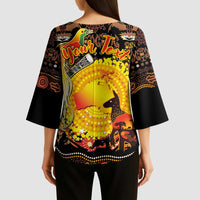 Personalized Australia and Papua New Guinea Together Kimono Sleeve Blouse Kangaroo Aboriginal Art and Bird-of-paradise Oro Tribal Motifs - Polynesian Pride