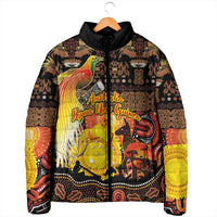 Personalized Australia and Papua New Guinea Together Padded Jacket Kangaroo Aboriginal Art and Bird-of-paradise Oro Tribal Motifs - Polynesian Pride
