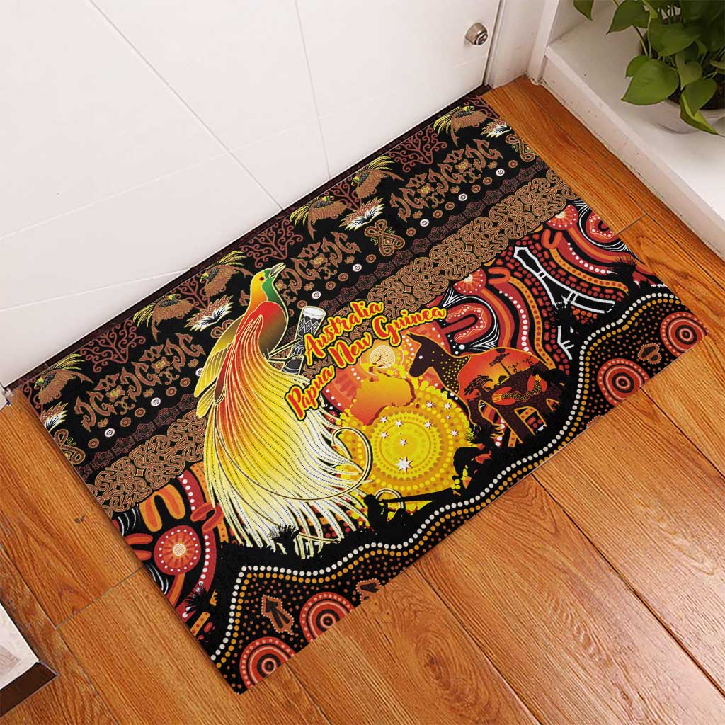 Australia and Papua New Guinea Together Rubber Doormat Kangaroo Aboriginal Art and Bird-of-paradise Oro Tribal Motifs - Polynesian Pride