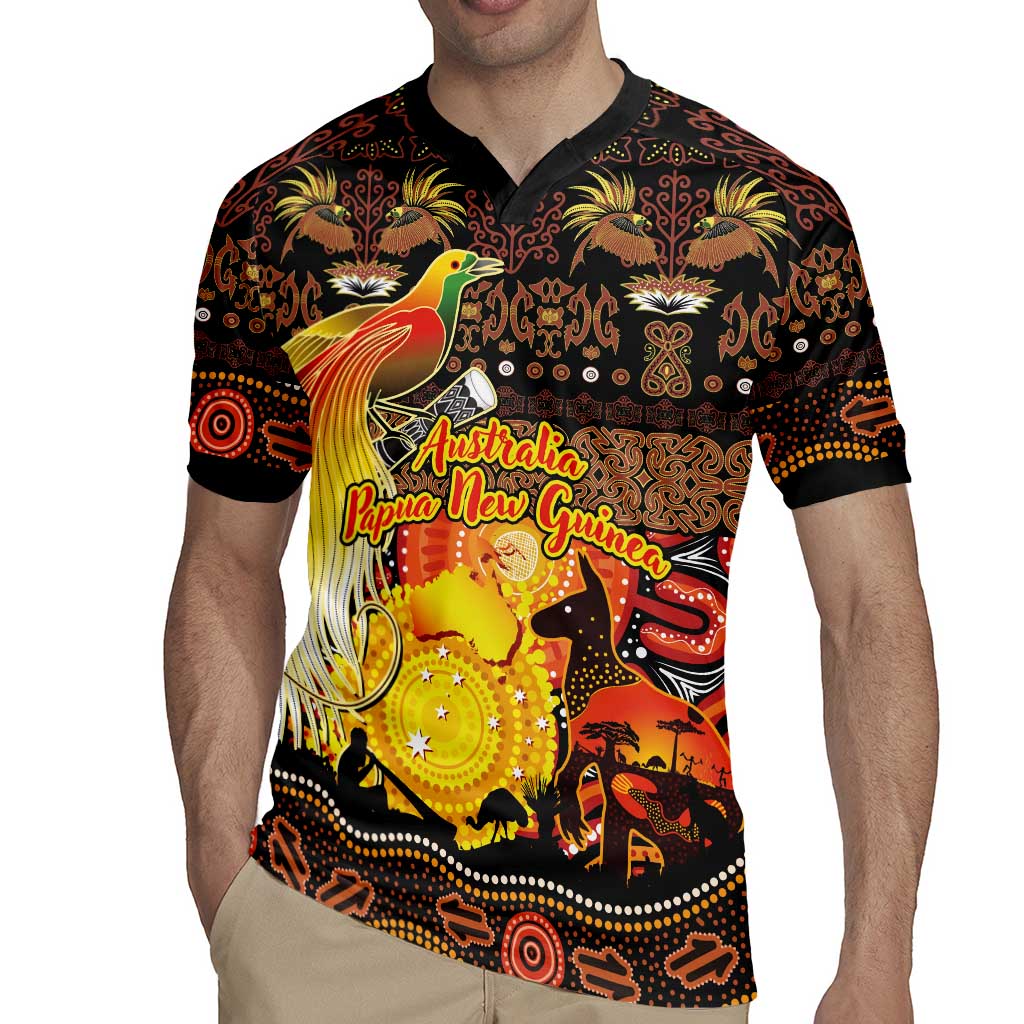 Personalized Australia and Papua New Guinea Together Rugby Jersey Kangaroo Aboriginal Art and Bird-of-paradise Oro Tribal Motifs - Polynesian Pride