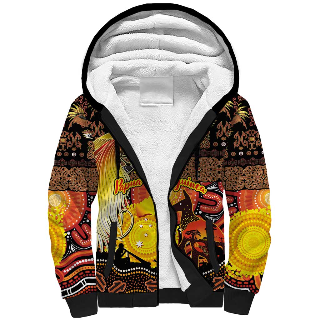 Personalized Australia and Papua New Guinea Together Sherpa Hoodie Kangaroo Aboriginal Art and Bird-of-paradise Oro Tribal Motifs - Polynesian Pride