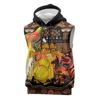 Personalized Australia and Papua New Guinea Together Sleeveless Hoodie Kangaroo Aboriginal Art and Bird-of-paradise Oro Tribal Motifs - Polynesian Pride