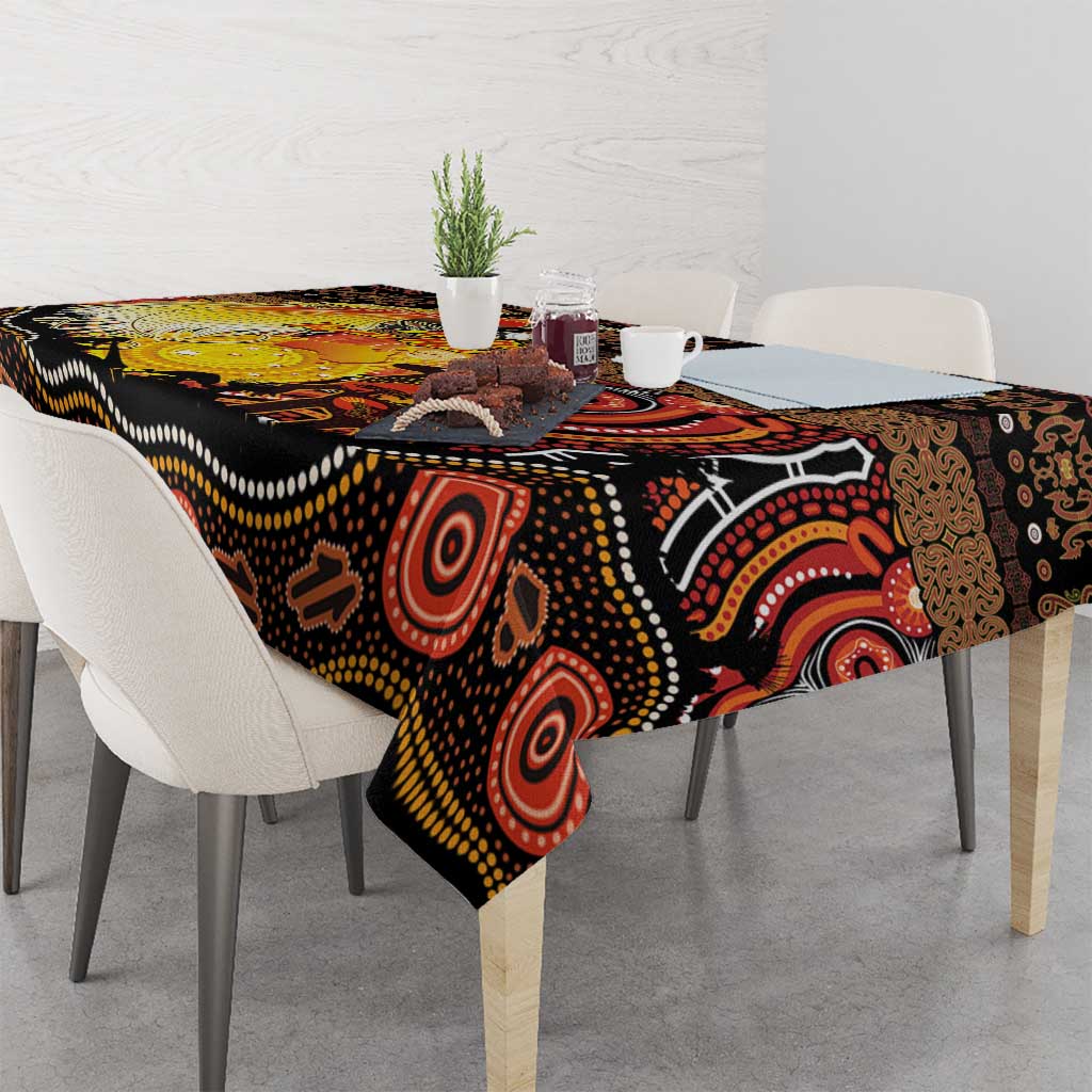 Australia and Papua New Guinea Together Tablecloth Kangaroo Aboriginal Art and Bird-of-paradise Oro Tribal Motifs - Polynesian Pride