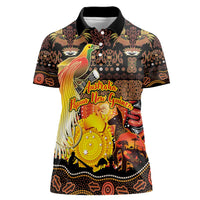 Personalized Australia and Papua New Guinea Together Women Polo Shirt Kangaroo Aboriginal Art and Bird-of-paradise Oro Tribal Motifs - Polynesian Pride