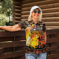 Personalized Australia and Papua New Guinea Together Women Polo Shirt Kangaroo Aboriginal Art and Bird-of-paradise Oro Tribal Motifs - Polynesian Pride