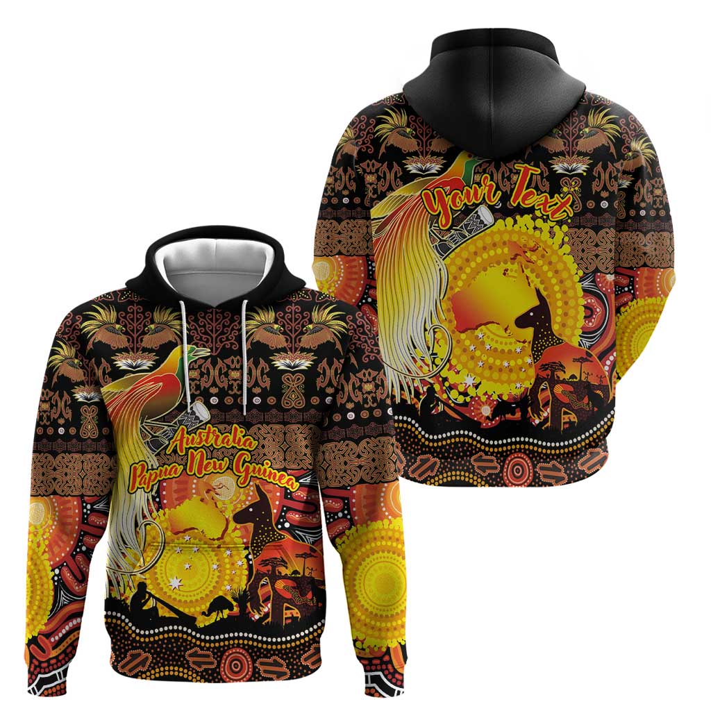 Personalized Australia and Papua New Guinea Together Zip Hoodie Kangaroo Aboriginal Art and Bird-of-paradise Oro Tribal Motifs - Polynesian Pride