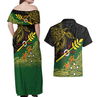 Personalized Chimpu Province Papua New Guinea Couples Matching Off Shoulder Maxi Dress and Hawaiian Shirt Bird-of-paradise Art Tattoo and Melanesian Motifs - Polynesian Pride
