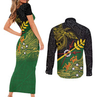 Personalized Chimpu Province Papua New Guinea Couples Matching Short Sleeve Bodycon Dress and Long Sleeve Button Shirt Bird-of-paradise Art Tattoo and Melanesian Motifs - Polynesian Pride