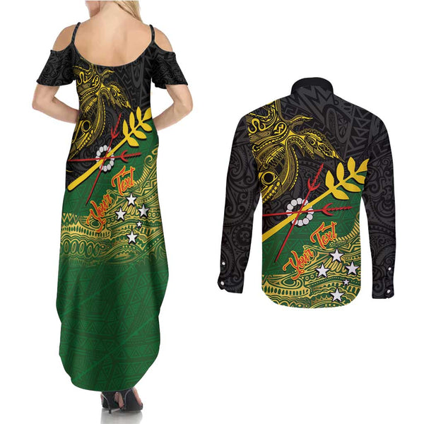 Personalized Papua New Guinea Madang Province Couples Matching Off Shoulder Maxi Dress and Long Sleeve Button Shirts Mix Coat Of Arms Polynesian Pattern LT05