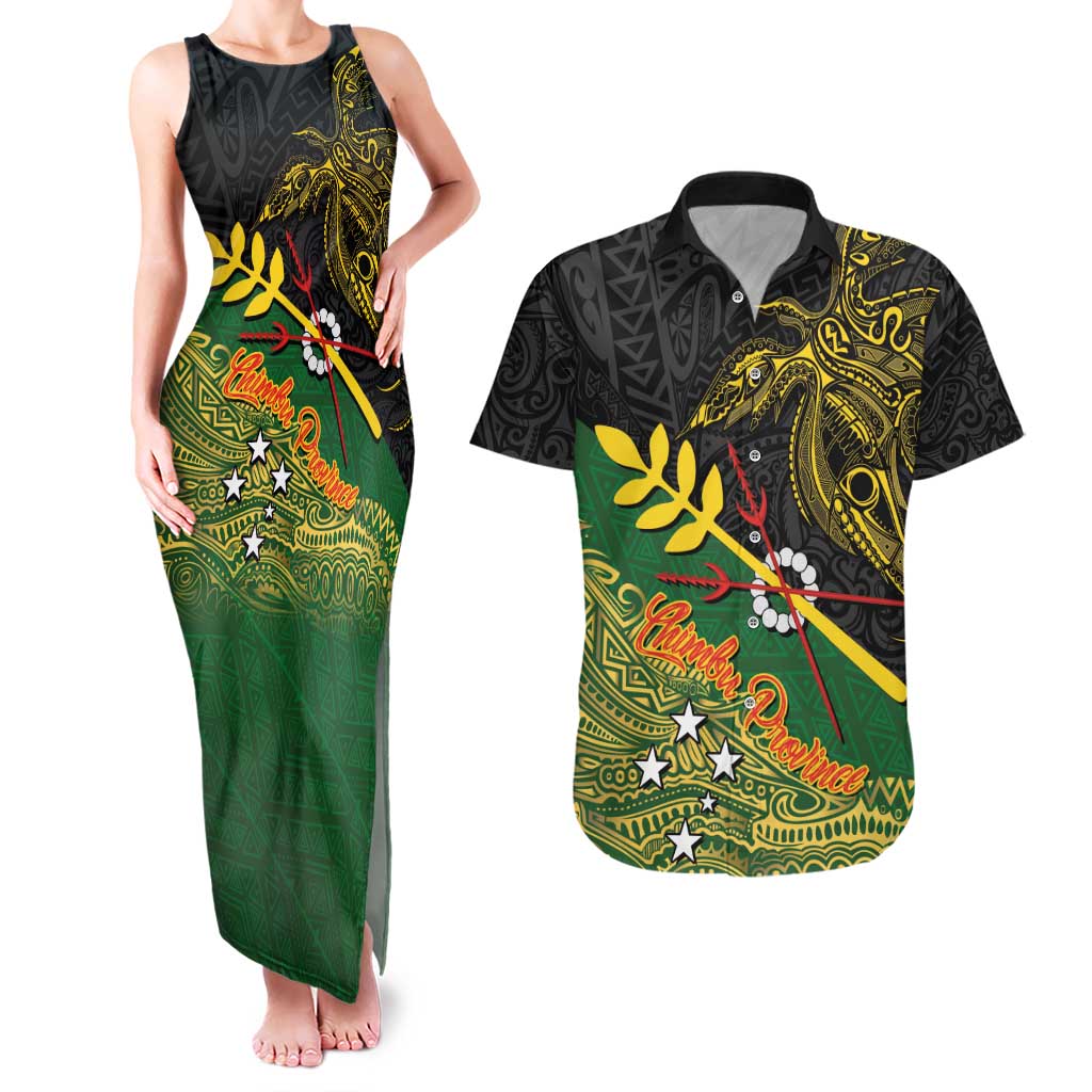 Personalized Chimpu Province Papua New Guinea Couples Matching Tank Maxi Dress and Hawaiian Shirt Bird-of-paradise Art Tattoo and Melanesian Motifs - Polynesian Pride