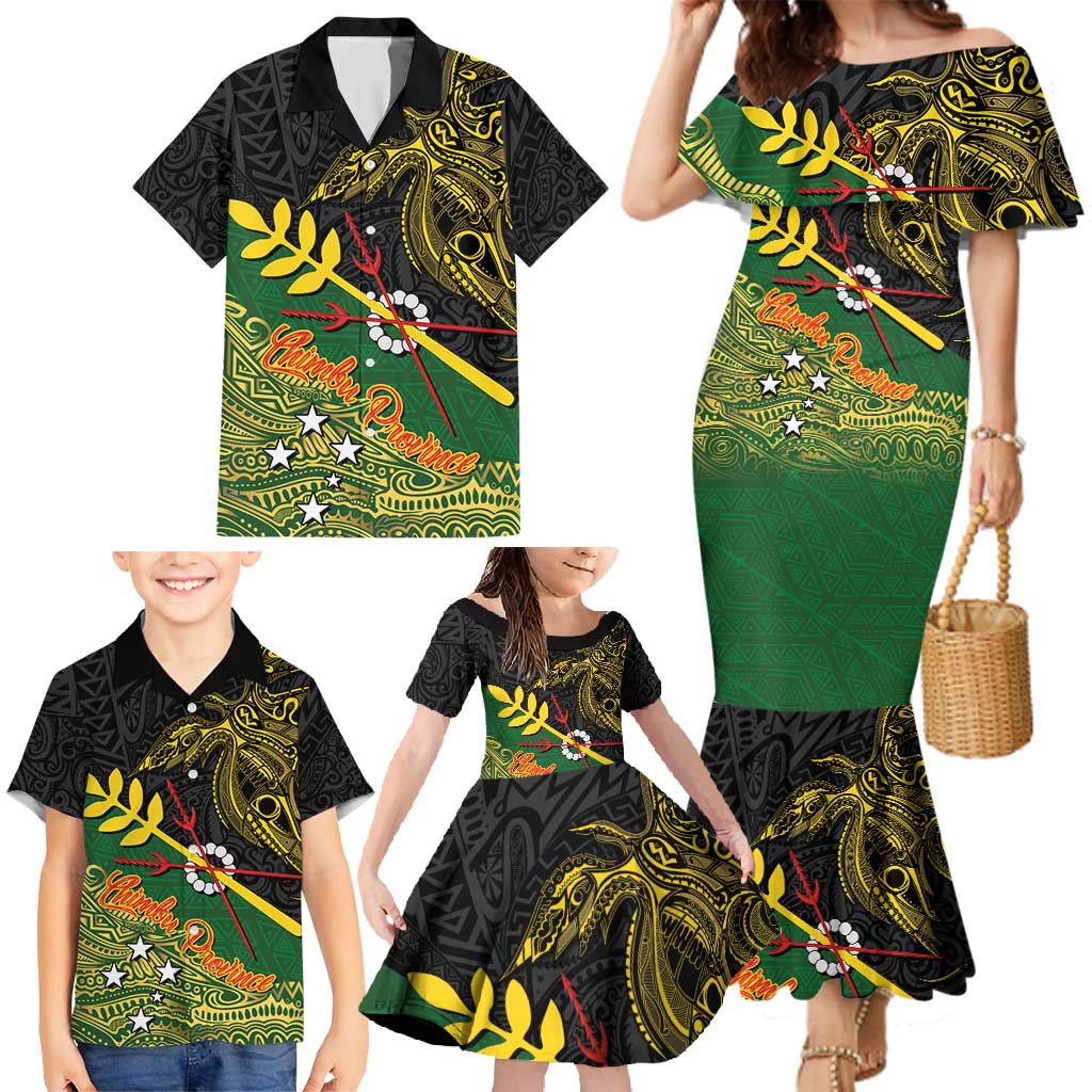 Personalized Chimpu Province Papua New Guinea Family Matching Mermaid Dress and Hawaiian Shirt Bird-of-paradise Art Tattoo and Melanesian Motifs - Polynesian Pride