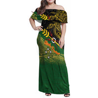 Personalized Chimpu Province Papua New Guinea Family Matching Off Shoulder Maxi Dress and Hawaiian Shirt Bird-of-paradise Art Tattoo and Melanesian Motifs - Polynesian Pride