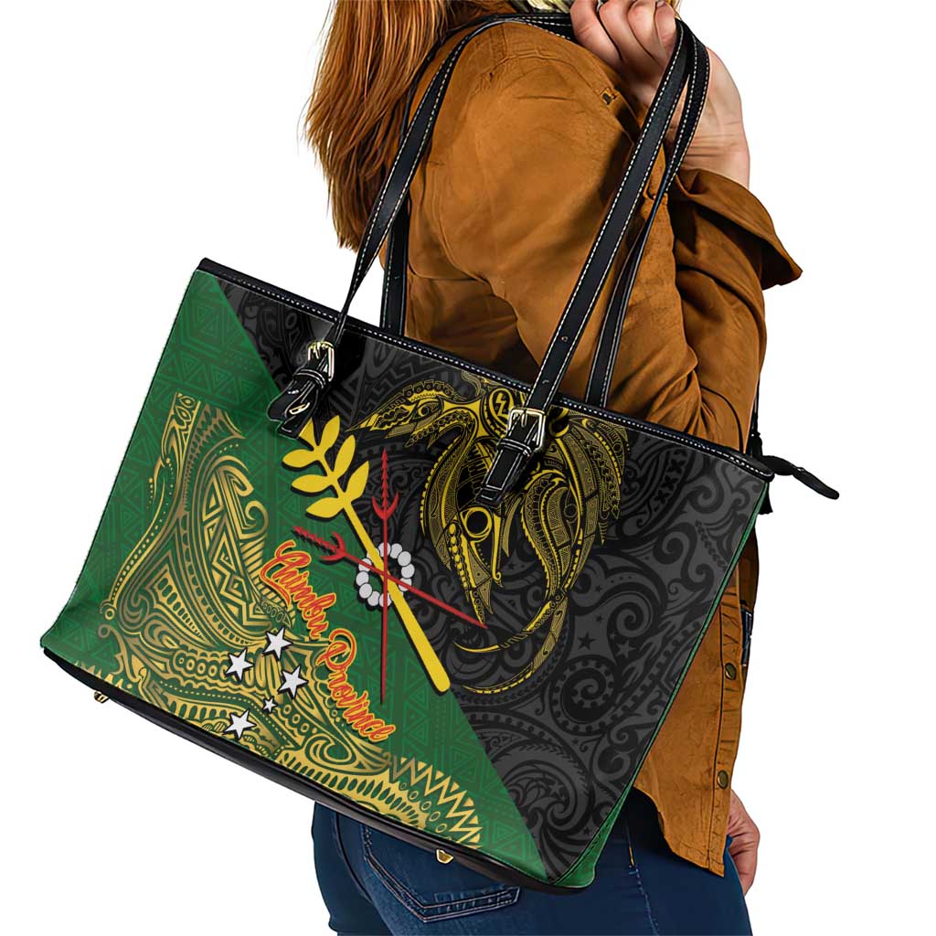 Chimpu Province Papua New Guinea Leather Tote Bag Bird-of-paradise Art Tattoo and Melanesian Motifs - Polynesian Pride